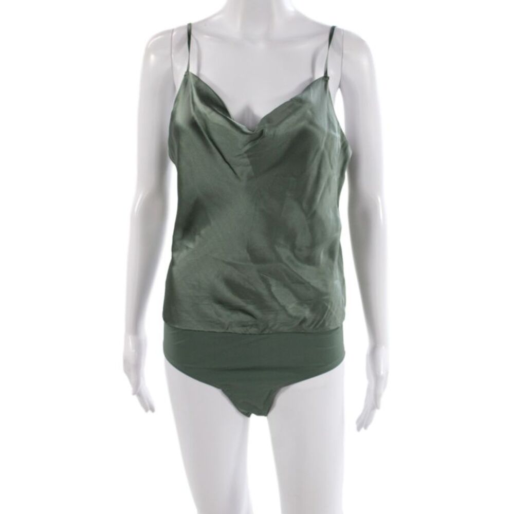Intermix Women Green Silk One Piece Bodysuit V-Neck Sleeveless Size S